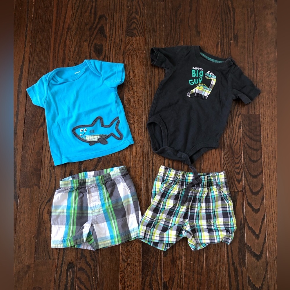 Bundle x2: Carter’s/Jumping Beans Boys 6M Short-Sleeved Plaid Outfits w/Shorts